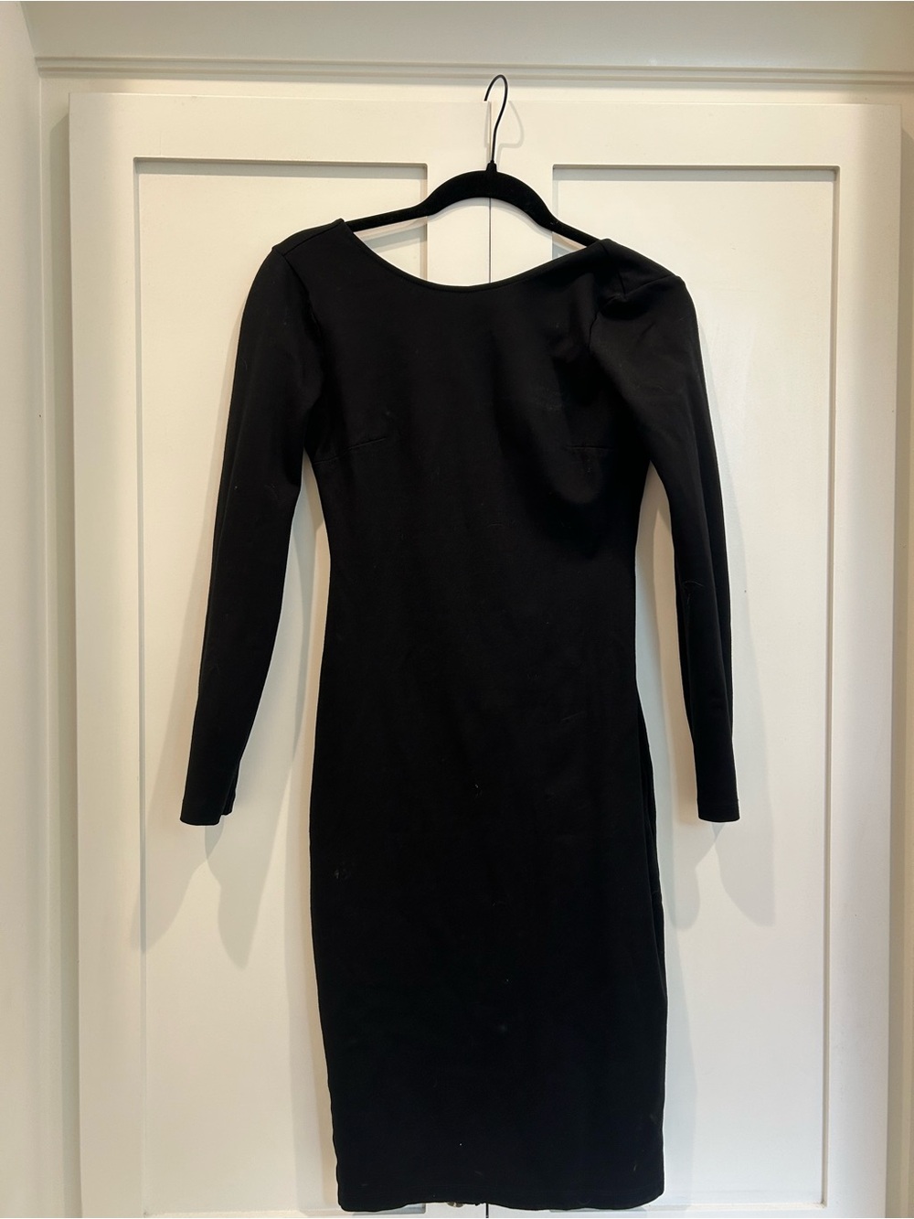 Lulu's Black Long Sleeve Boatneck Sheath Dress